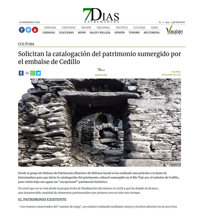 Propuestas del equipo de defensa del patrimonio histórico publicadas en Extremadura7Días